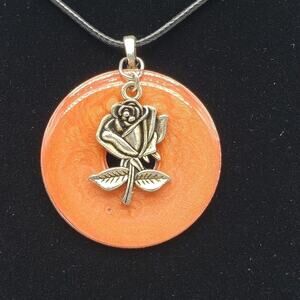 Rose Charm on Painted Pendant Charm Necklace